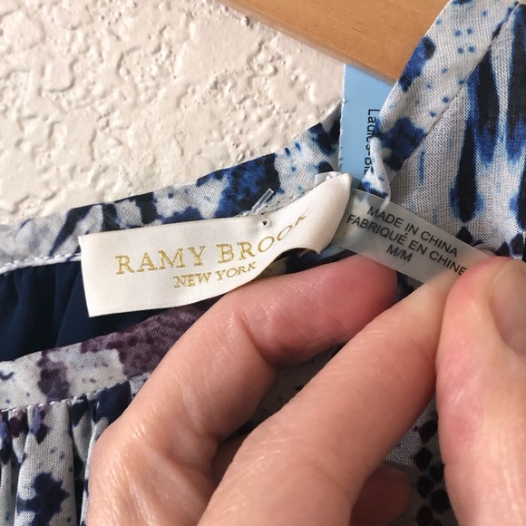 Ramy Brook Paris Printed Georgette Mini Dress in Blue White - Size Medium - Picture 3 of 7